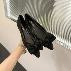 flat shoes soft leather soft bottom beanie bow